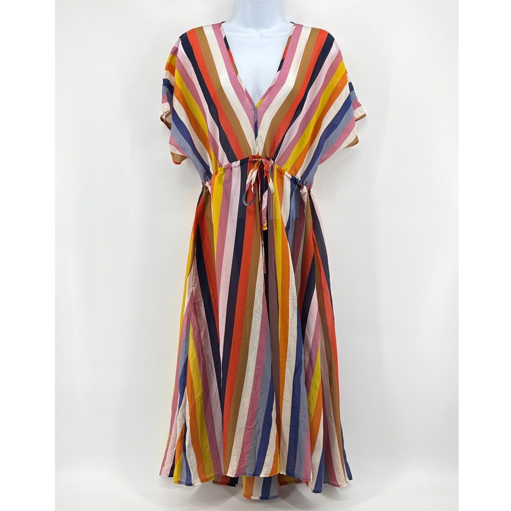 Xirena NWT Aventine Grayson Striped Cotton Silk V-Neck Midi Dress Small NEW $310 - Picture 3 of 11